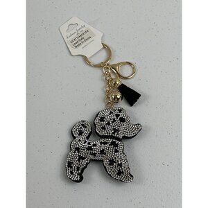 Rhinestone Poodle Keychain With Tassel & Gold Ring Lead Safe